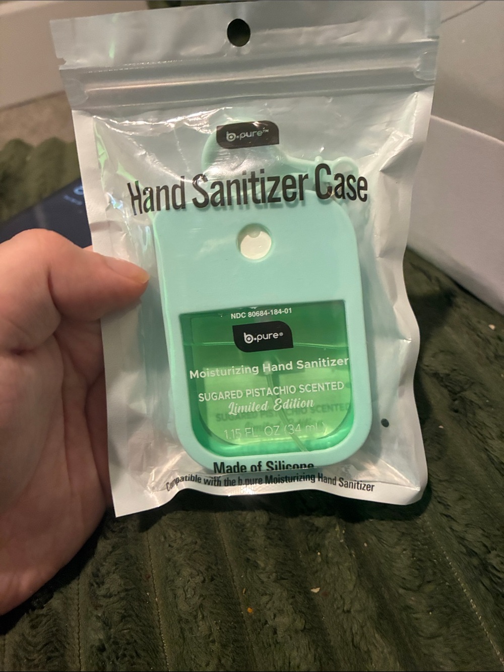 Mint Green Hand Sanitizer Case - Silicone Holder with sugar pistachio scent